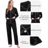 image:imageSWOMOG Satin Pjs for Women Casual Silk Pajama Set Classic Long Sleeve Sleepwear V Neck Loungewear with Pockets Nightwear Black