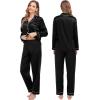 image:imageSWOMOG Satin Pjs for Women Casual Silk Pajama Set Classic Long Sleeve Sleepwear V Neck Loungewear with Pockets Nightwear Black