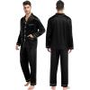 image:imageSWOMOG Satin Pjs for Women Casual Silk Pajama Set Classic Long Sleeve Sleepwear V Neck Loungewear with Pockets Nightwear Black
