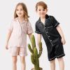 image:imageSWOMOG Unisex Kids Silk Satin Pajamas Sets Girls Boys Pjs Set ButtonDown Sleepwear Short Sleeve Nightwear 2 Piece