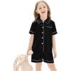 image:imageSWOMOG Unisex Kids Silk Satin Pajamas Sets Girls Boys Pjs Set ButtonDown Sleepwear Short Sleeve Nightwear 2 Piece