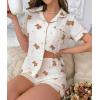 image:imageSWOMOG Women 2 Piece Pajamas Sets Short Sleeve Pj Sets Cute Printed Sleepwear Button Down Shirt with Lounge Shorts SetBear Beige