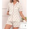 image:imageSWOMOG Women 2 Piece Pajamas Sets Short Sleeve Pj Sets Cute Printed Sleepwear Button Down Shirt with Lounge Shorts SetBeige Cherry