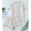 image:imageSWOMOG Women 2 Piece Pajamas Sets Short Sleeve Pj Sets Cute Printed Sleepwear Button Down Shirt with Lounge Shorts SetBeige Flower