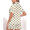 image:imageSWOMOG Women 2 Piece Pajamas Sets Short Sleeve Pj Sets Cute Printed Sleepwear Button Down Shirt with Lounge Shorts SetBeige Heart