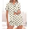 image:imageSWOMOG Women 2 Piece Pajamas Sets Short Sleeve Pj Sets Cute Printed Sleepwear Button Down Shirt with Lounge Shorts SetBeige Heart