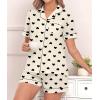 image:imageSWOMOG Women 2 Piece Pajamas Sets Short Sleeve Pj Sets Cute Printed Sleepwear Button Down Shirt with Lounge Shorts SetBeige Heart