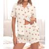 image:imageSWOMOG Women 2 Piece Pajamas Sets Short Sleeve Pj Sets Cute Printed Sleepwear Button Down Shirt with Lounge Shorts SetBeige Strawberry