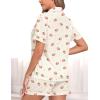 image:imageSWOMOG Women 2 Piece Pajamas Sets Short Sleeve Pj Sets Cute Printed Sleepwear Button Down Shirt with Lounge Shorts SetBeige Strawberry