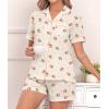 image:imageSWOMOG Women 2 Piece Pajamas Sets Short Sleeve Pj Sets Cute Printed Sleepwear Button Down Shirt with Lounge Shorts SetBeige Strawberry