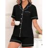 image:imageSWOMOG Women 2 Piece Pajamas Sets Short Sleeve Pj Sets Cute Printed Sleepwear Button Down Shirt with Lounge Shorts SetBlack