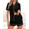 image:imageSWOMOG Women 2 Piece Pajamas Sets Short Sleeve Pj Sets Cute Printed Sleepwear Button Down Shirt with Lounge Shorts SetBlack