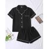 image:imageSWOMOG Women 2 Piece Pajamas Sets Short Sleeve Pj Sets Cute Printed Sleepwear Button Down Shirt with Lounge Shorts SetBlack