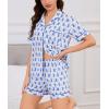 image:imageSWOMOG Women 2 Piece Pajamas Sets Short Sleeve Pj Sets Cute Printed Sleepwear Button Down Shirt with Lounge Shorts SetBlue Monkey