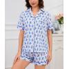 image:imageSWOMOG Women 2 Piece Pajamas Sets Short Sleeve Pj Sets Cute Printed Sleepwear Button Down Shirt with Lounge Shorts SetBlue Monkey