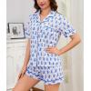 image:imageSWOMOG Women 2 Piece Pajamas Sets Short Sleeve Pj Sets Cute Printed Sleepwear Button Down Shirt with Lounge Shorts SetBlue Monkey