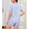 image:imageSWOMOG Women 2 Piece Pajamas Sets Short Sleeve Pj Sets Cute Printed Sleepwear Button Down Shirt with Lounge Shorts SetBlue Monkey