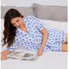image:imageSWOMOG Women 2 Piece Pajamas Sets Short Sleeve Pj Sets Cute Printed Sleepwear Button Down Shirt with Lounge Shorts SetBlue Monkey