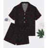 image:imageSWOMOG Women 2 Piece Pajamas Sets Short Sleeve Pj Sets Cute Printed Sleepwear Button Down Shirt with Lounge Shorts SetCherry Black