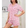image:imageSWOMOG Women 2 Piece Pajamas Sets Short Sleeve Pj Sets Cute Printed Sleepwear Button Down Shirt with Lounge Shorts SetPink Monkey
