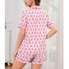image:imageSWOMOG Women 2 Piece Pajamas Sets Short Sleeve Pj Sets Cute Printed Sleepwear Button Down Shirt with Lounge Shorts SetPink Monkey