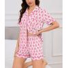 image:imageSWOMOG Women 2 Piece Pajamas Sets Short Sleeve Pj Sets Cute Printed Sleepwear Button Down Shirt with Lounge Shorts SetPink Monkey