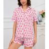 image:imageSWOMOG Women 2 Piece Pajamas Sets Short Sleeve Pj Sets Cute Printed Sleepwear Button Down Shirt with Lounge Shorts SetPink Monkey