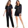 image:imageSWOMOG Women 4Pcs Silk Pajamas Set Button Down Sleepwear Loungewear Pj Sets for Ladies NightwearBlack