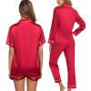 image:imageSWOMOG Women 4Pcs Silk Pajamas Set Button Down Sleepwear Loungewear Pj Sets for Ladies NightwearChristmas Red