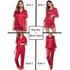 image:imageSWOMOG Women 4Pcs Silk Pajamas Set Button Down Sleepwear Loungewear Pj Sets for Ladies NightwearChristmas Red