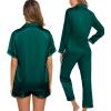 image:imageSWOMOG Women 4Pcs Silk Pajamas Set Button Down Sleepwear Loungewear Pj Sets for Ladies NightwearDeep Green