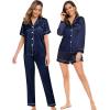 image:imageSWOMOG Women 4Pcs Silk Pajamas Set Button Down Sleepwear Loungewear Pj Sets for Ladies NightwearDeep Navy Blue