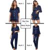 image:imageSWOMOG Women 4Pcs Silk Pajamas Set Button Down Sleepwear Loungewear Pj Sets for Ladies NightwearDeep Navy Blue