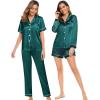 image:imageSWOMOG Women 4Pcs Silk Pajamas Set Button Down Sleepwear Loungewear Pj Sets for Ladies NightwearGreen