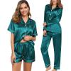 image:imageSWOMOG Women 4Pcs Silk Pajamas Set Button Down Sleepwear Loungewear Pj Sets for Ladies NightwearGreen