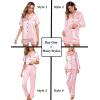 image:imageSWOMOG Women 4Pcs Silk Pajamas Set Button Down Sleepwear Loungewear Pj Sets for Ladies NightwearPink