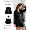 image:imageSWOMOG Women 4Pcs Silk Pajamas Set Button Down Sleepwear Loungewear Pj Sets for Ladies NightwearZ Double Piping  Black