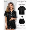 image:imageSWOMOG Women 4Pcs Silk Pajamas Set Button Down Sleepwear Loungewear Pj Sets for Ladies NightwearZ Double Piping  Black