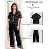 image:imageSWOMOG Women 4Pcs Silk Pajamas Set Button Down Sleepwear Loungewear Pj Sets for Ladies NightwearZ Double Piping  Black