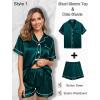 image:imageSWOMOG Women 4Pcs Silk Pajamas Set Button Down Sleepwear Loungewear Pj Sets for Ladies NightwearZ Double Piping  Deep Green