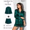 image:imageSWOMOG Women 4Pcs Silk Pajamas Set Button Down Sleepwear Loungewear Pj Sets for Ladies NightwearZ Double Piping  Deep Green