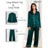 image:imageSWOMOG Women 4Pcs Silk Pajamas Set Button Down Sleepwear Loungewear Pj Sets for Ladies NightwearZ Double Piping  Deep Green