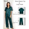 image:imageSWOMOG Women 4Pcs Silk Pajamas Set Button Down Sleepwear Loungewear Pj Sets for Ladies NightwearZ Double Piping  Deep Green