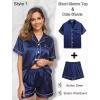 image:imageSWOMOG Women 4Pcs Silk Pajamas Set Button Down Sleepwear Loungewear Pj Sets for Ladies NightwearZ Double Piping  Navy Blue