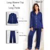 image:imageSWOMOG Women 4Pcs Silk Pajamas Set Button Down Sleepwear Loungewear Pj Sets for Ladies NightwearZ Double Piping  Navy Blue