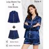 image:imageSWOMOG Women 4Pcs Silk Pajamas Set Button Down Sleepwear Loungewear Pj Sets for Ladies NightwearZ Double Piping  Navy Blue