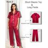 image:imageSWOMOG Women 4Pcs Silk Pajamas Set Button Down Sleepwear Loungewear Pj Sets for Ladies NightwearZ Double Piping  Red