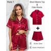 image:imageSWOMOG Women 4Pcs Silk Pajamas Set Button Down Sleepwear Loungewear Pj Sets for Ladies NightwearZ Double Piping  Red