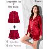 image:imageSWOMOG Women 4Pcs Silk Pajamas Set Button Down Sleepwear Loungewear Pj Sets for Ladies NightwearZ Double Piping  Red