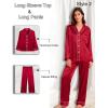 image:imageSWOMOG Women 4Pcs Silk Pajamas Set Button Down Sleepwear Loungewear Pj Sets for Ladies NightwearZ Double Piping  Red